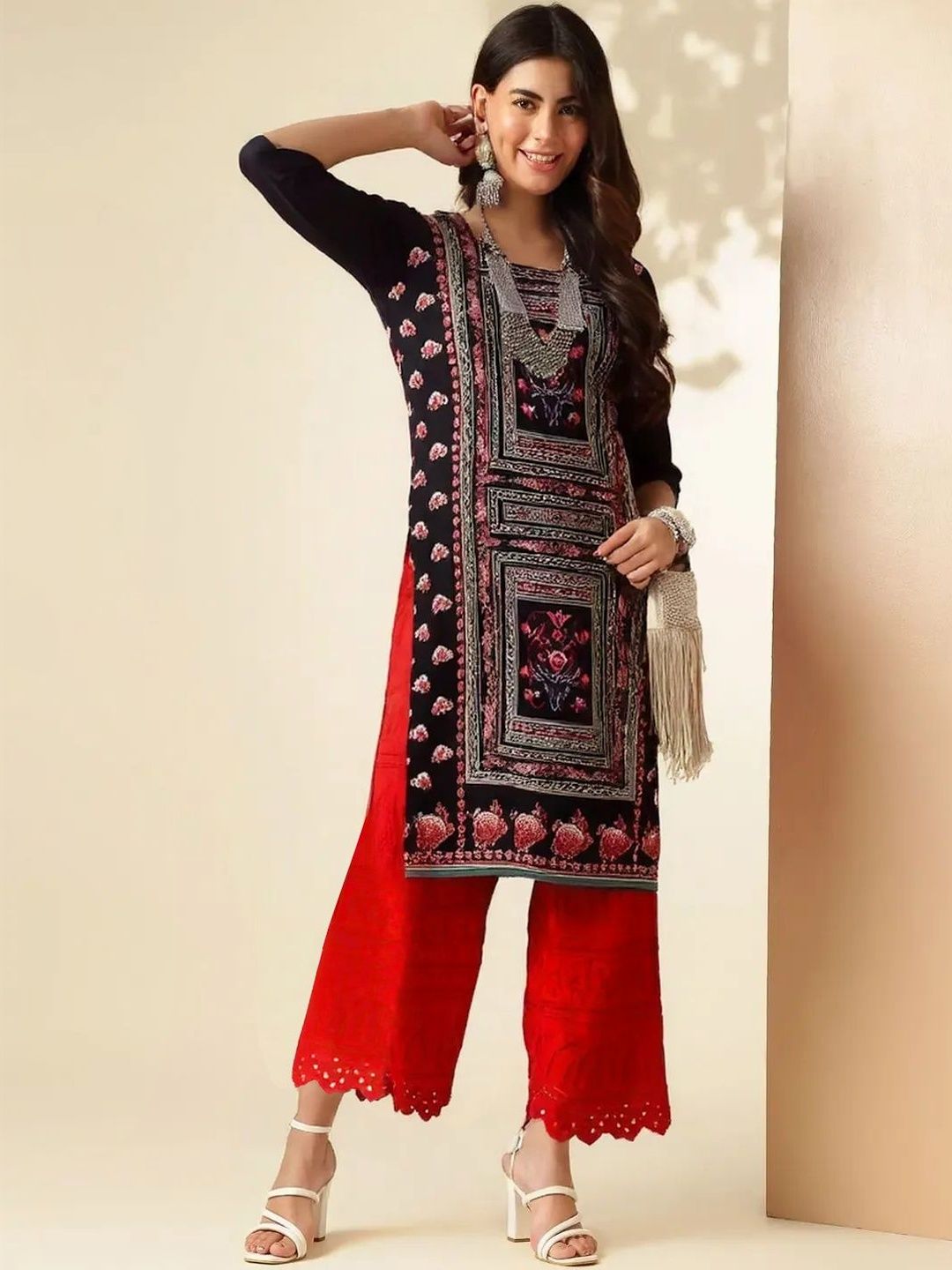 popmantra Women Ethnic Motifs Printed Crepe Kurta