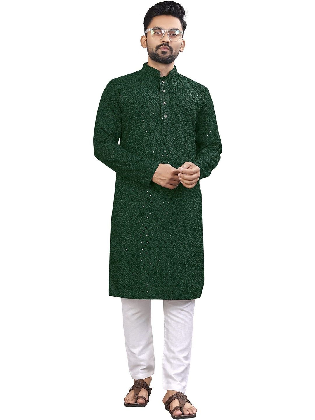 ALMORA Men Geometric Embroidered Thread Work Handloom Kurta