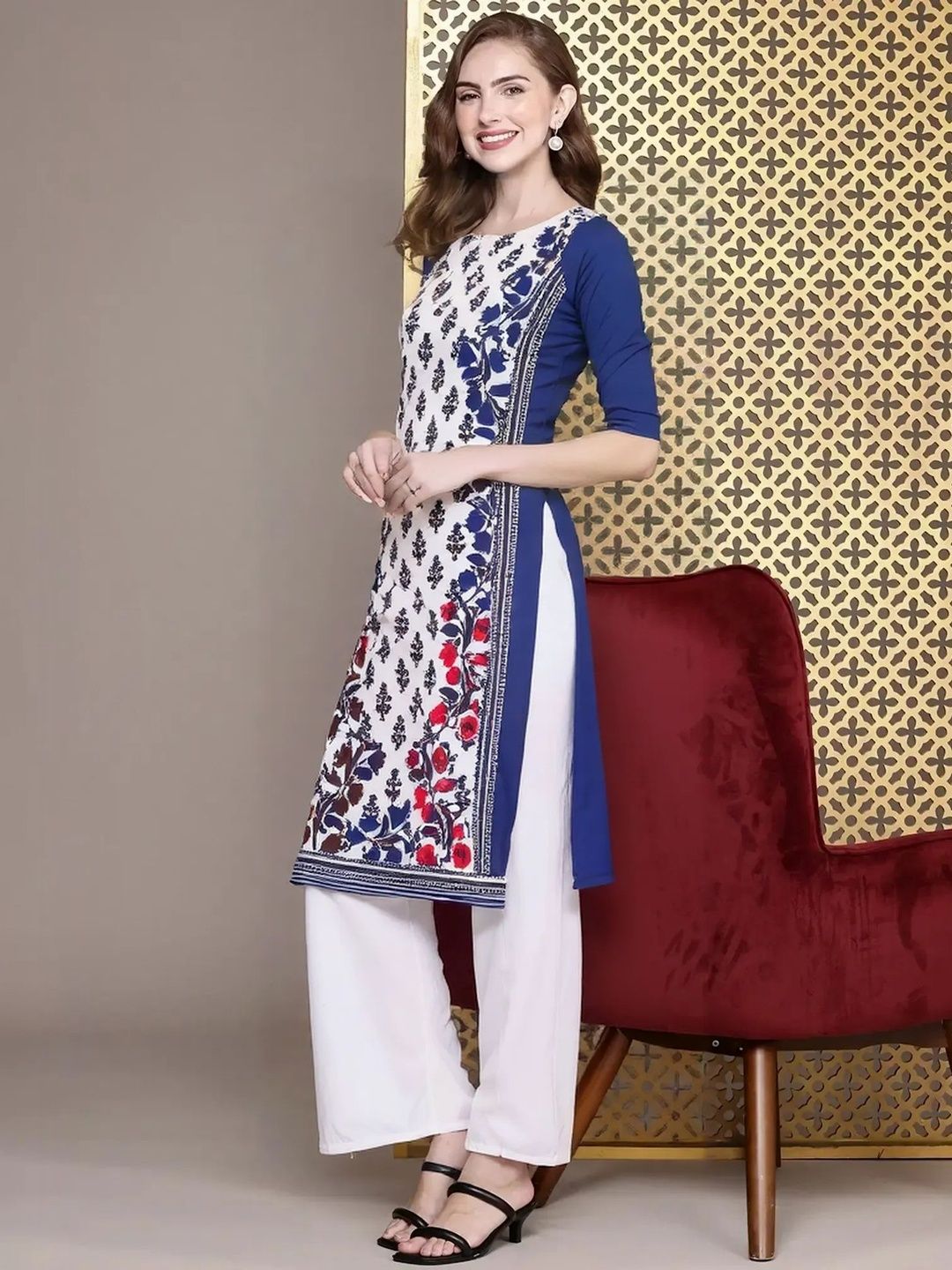 popmantra Women Ethnic Motifs Printed Crepe Kurta