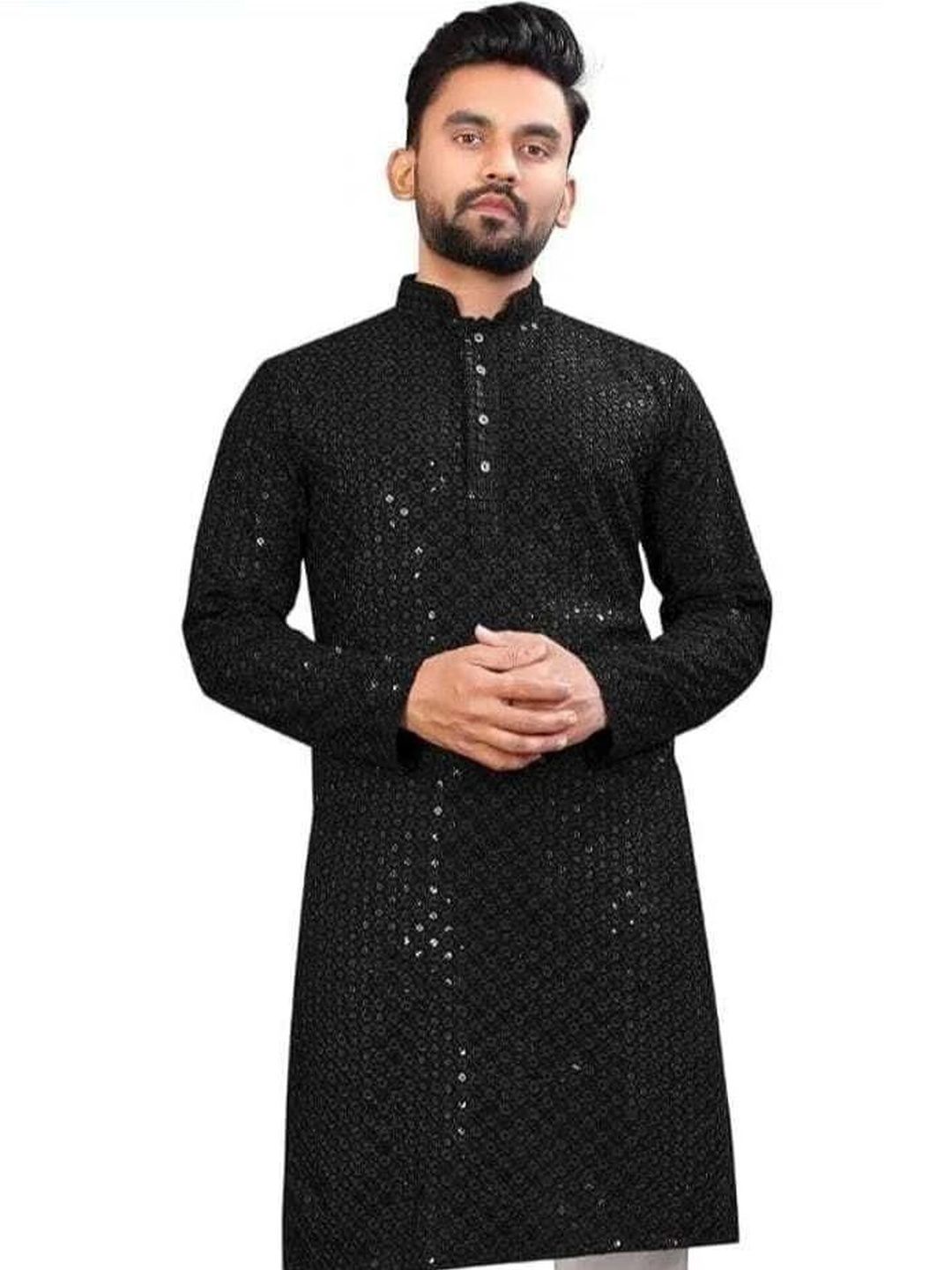 ALMORA Men Flared Sleeves Thread Work Handloom Kurta