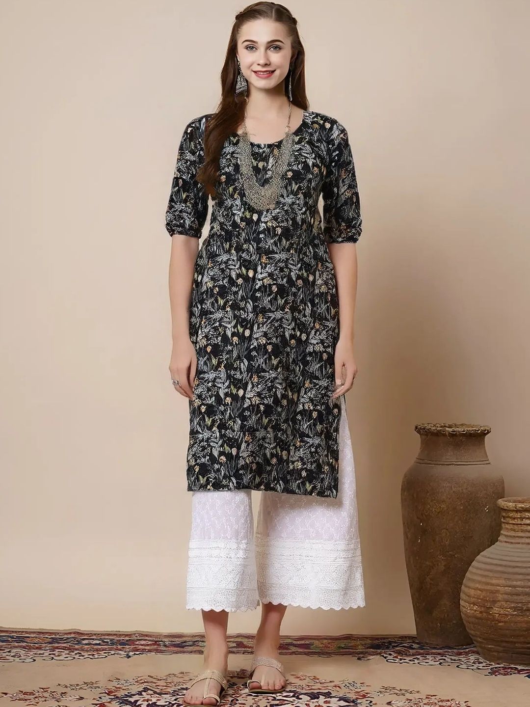 popmantra Women Ethnic Motifs Printed Crepe Kurta
