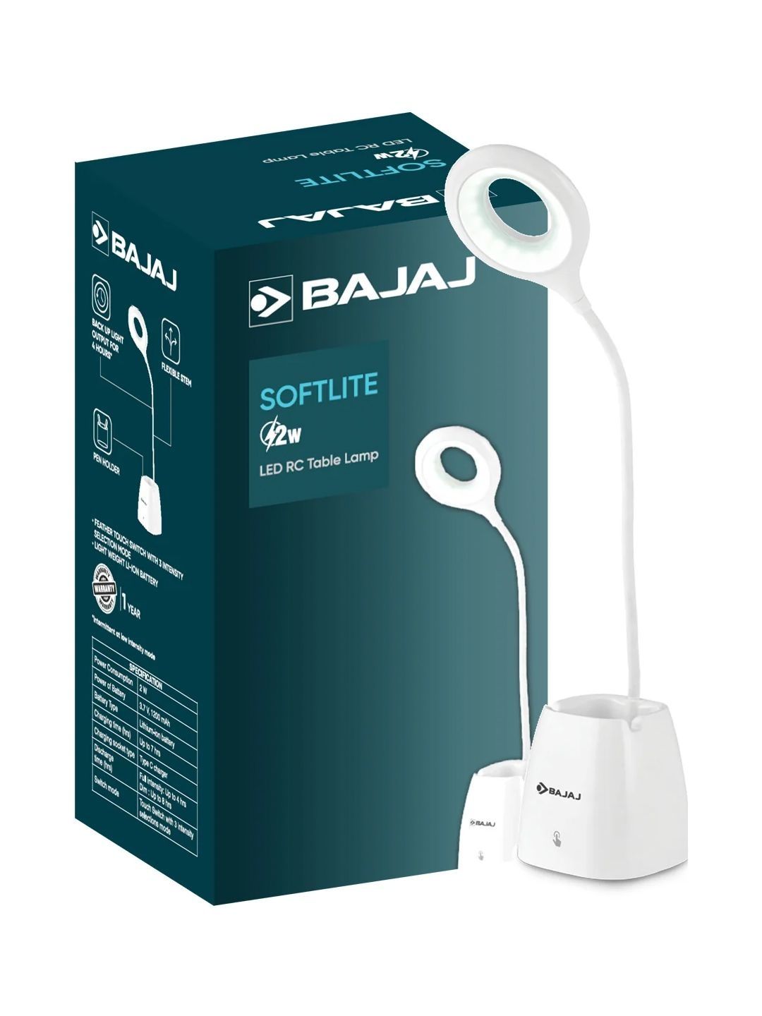 Bajaj White Spherical Table Lamp with Adjustable Cord and Bulb