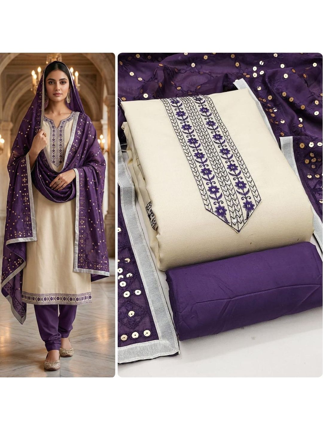 HMP Fashion Embroidered Unstitched Dress Material