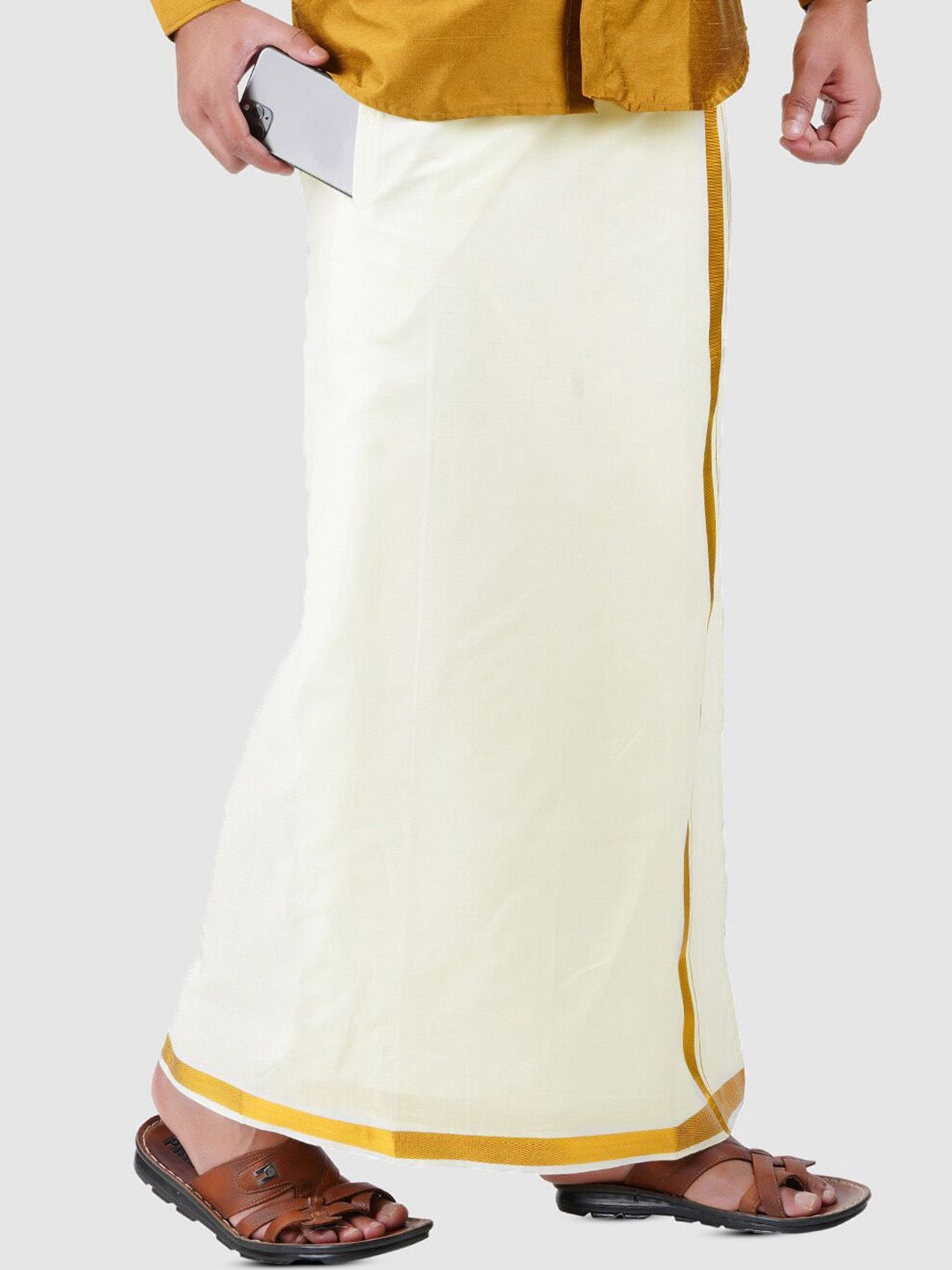 PRAKASAM COTTON Men Cream Solid Pure Cotton Dhotis