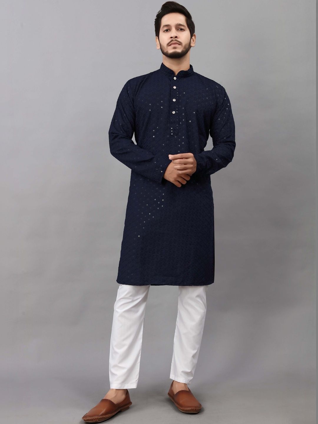 ALMORA Men Embroidered Thread Work Handloom Kurta
