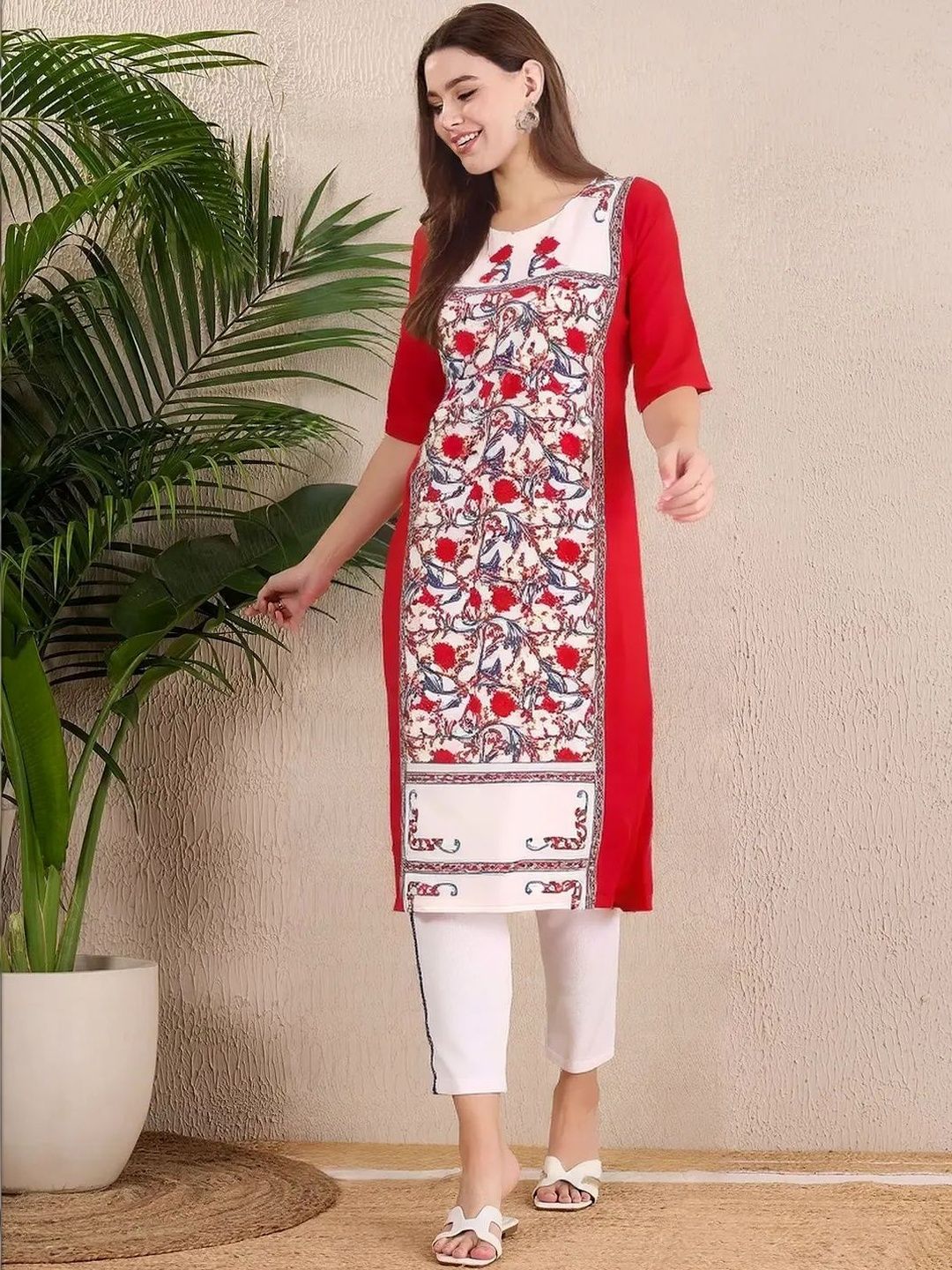 popmantra Women Ethnic Motifs Printed Crepe Kurta