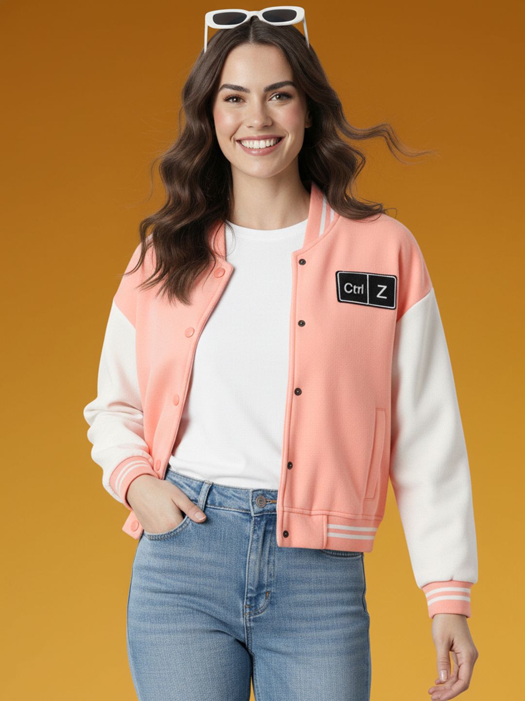 HERE&NOW Typography Colourblocked Patchwork Detail Varsity Jacket