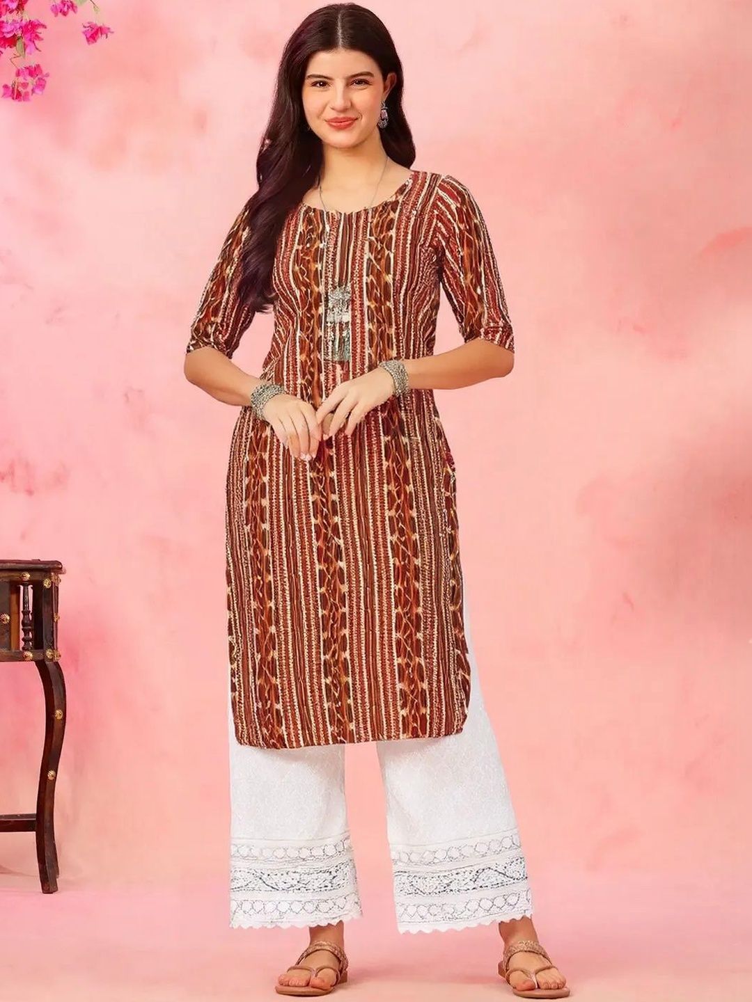 popmantra Women Ethnic Motifs Printed Crepe Kurta