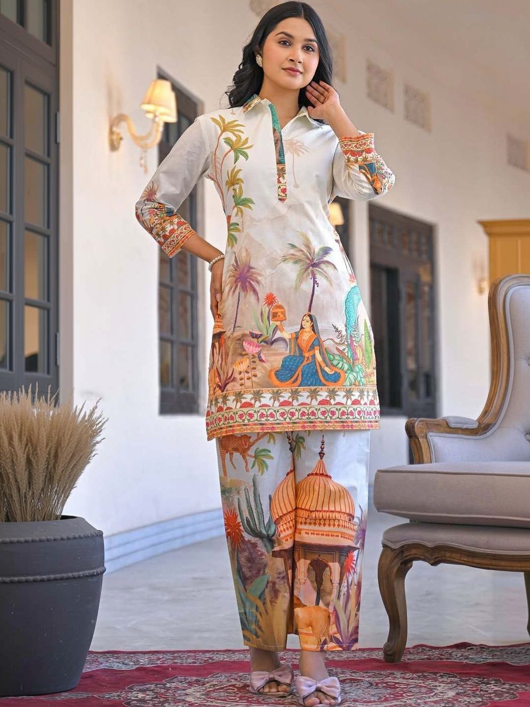 Anokhi Attire Printed Shirt Collar Tunic & Palazzos Co-Ords