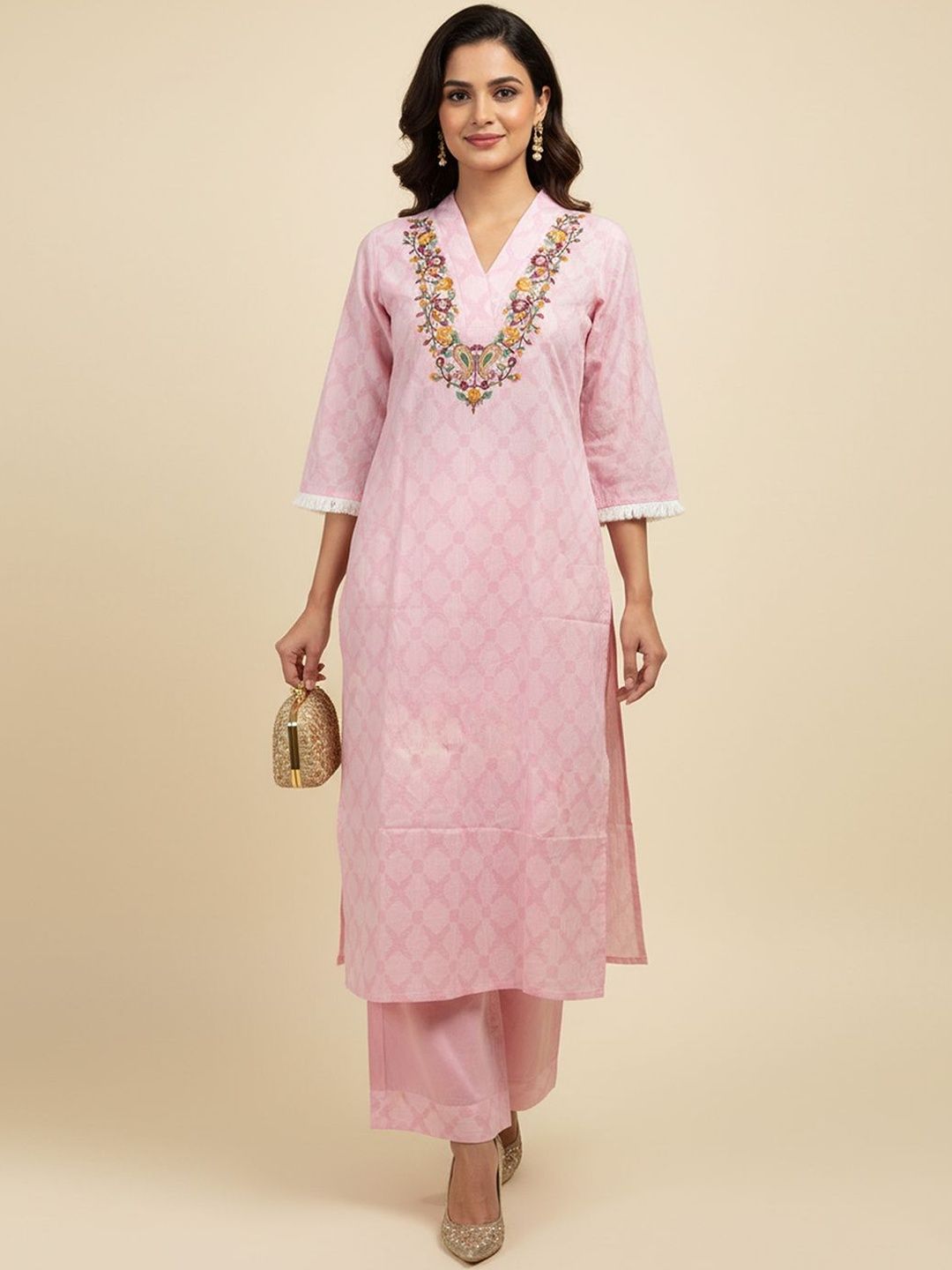 Peachmode Women Ethnic Motifs Printed Regular Pure Cotton Kurta with Palazzos