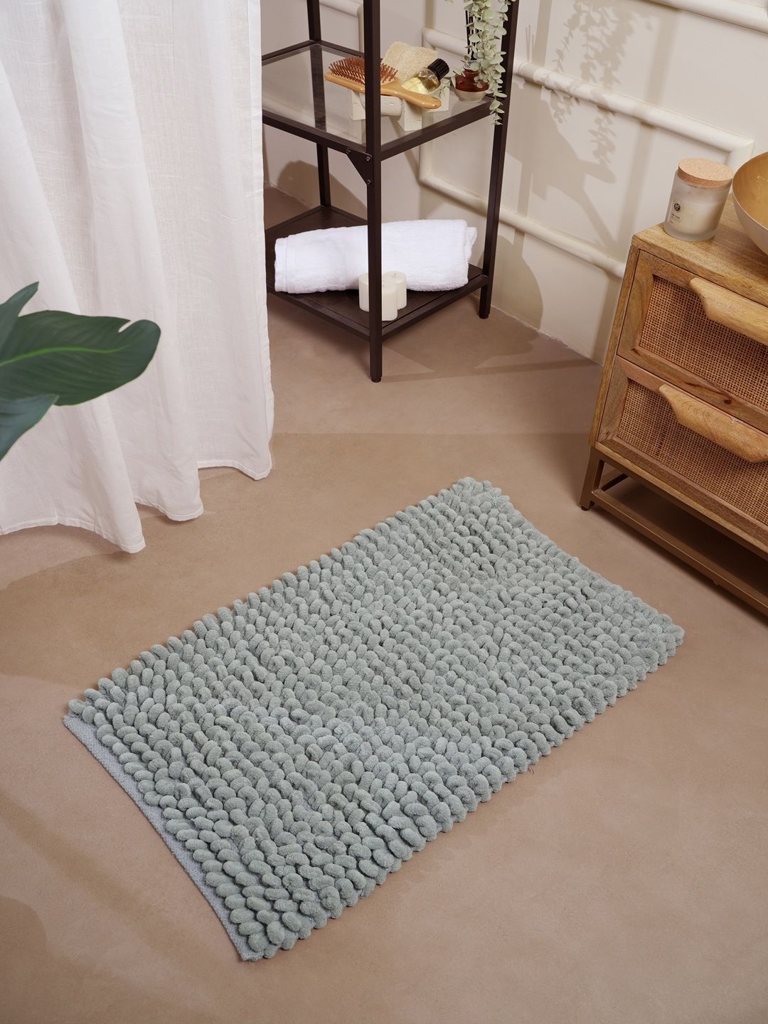 RALIA HOMES Grey Anti-Skid Bath Rugs