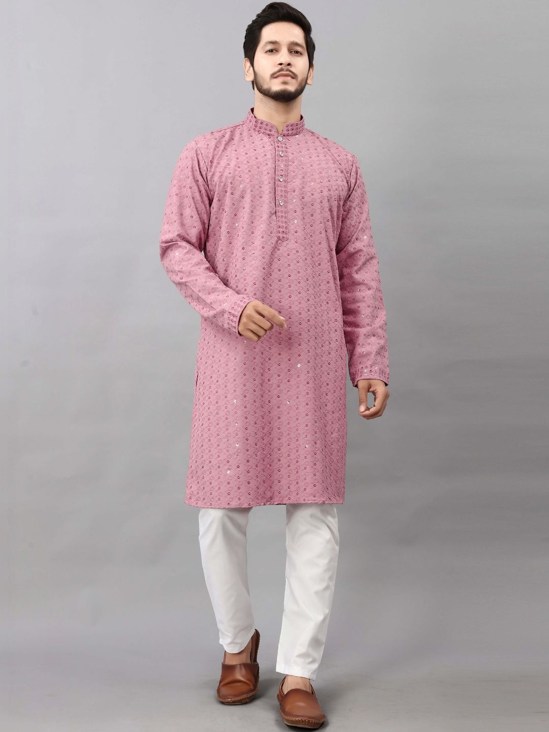 ALMORA Men Embroidered Thread Work Handloom Kurta