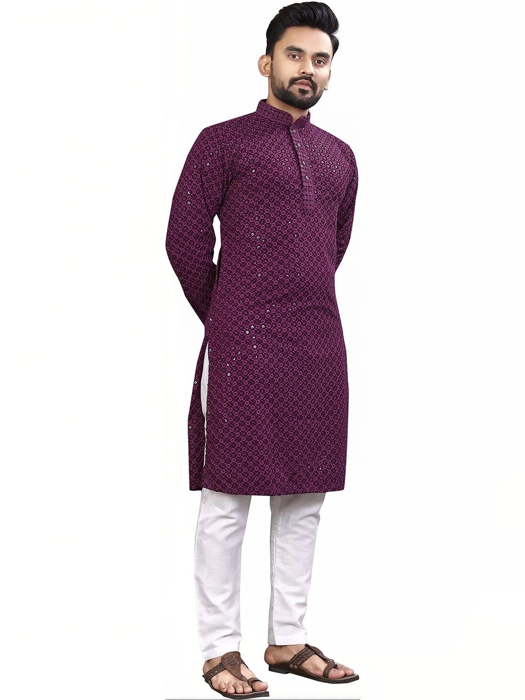 ALMORA Men Embellished Thread Work Handloom Kurta