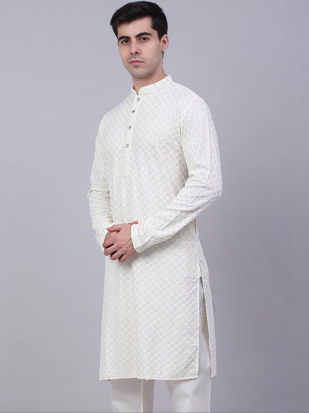 ALMORA Men Embroidered Chikankari Handloom Kurta