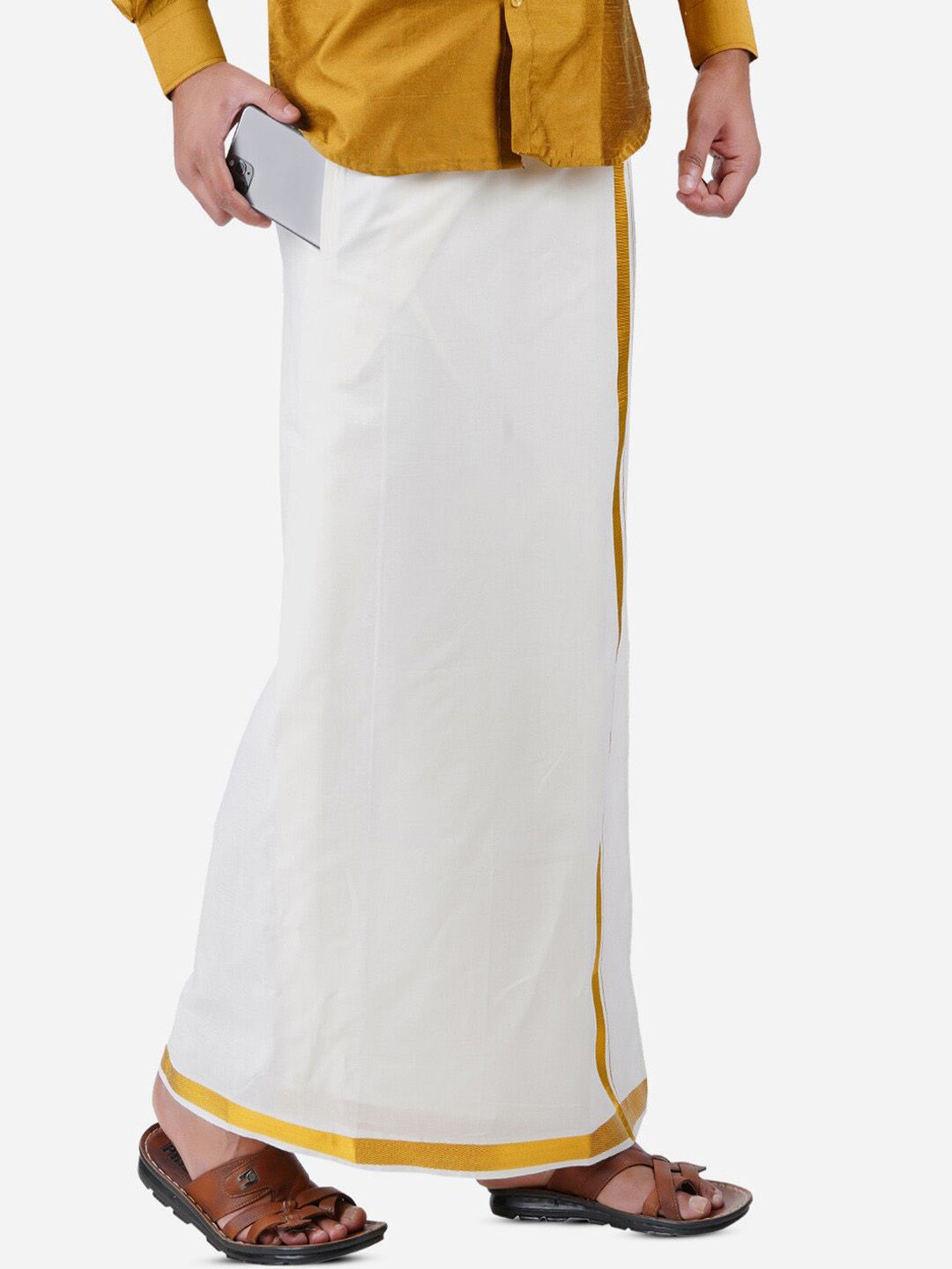 PRAKASAM COTTON Men White Solid Pure Cotton Dhotis