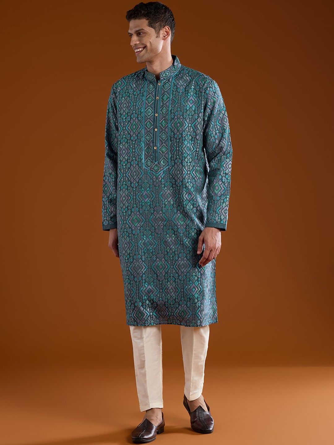 KALKI Fashion KALKI Fashion Men Ethnic Motifs Embroidered Regular Thread Work Kurta with Trousers
