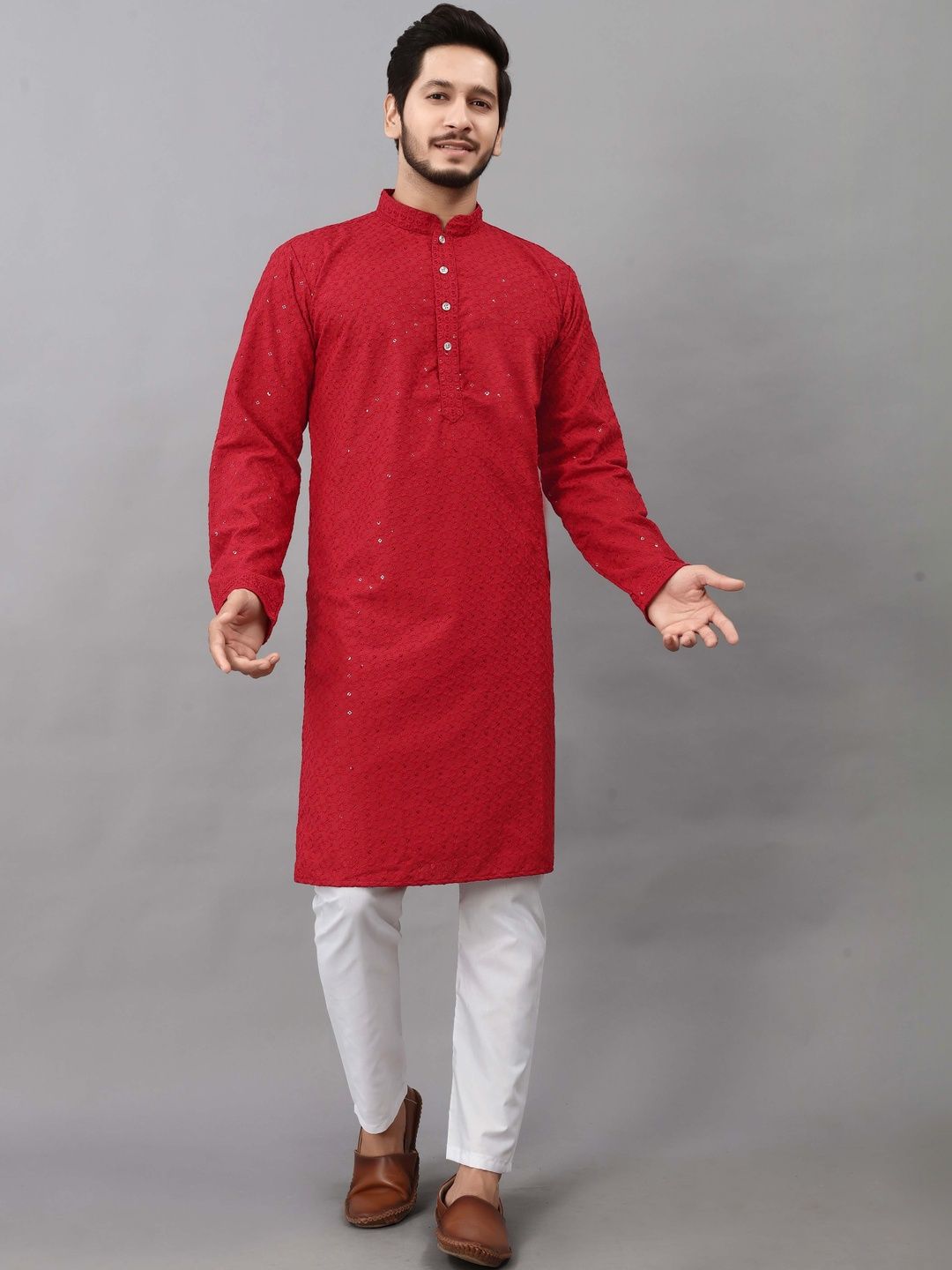 ALMORA Men Embroidered Thread Work Handloom Kurta