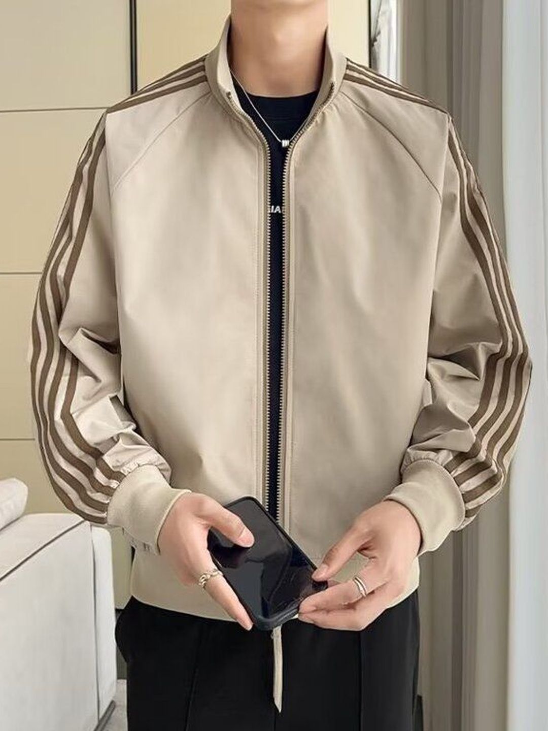 HERE&NOW Men Striped Lightweight Bomber Jacket