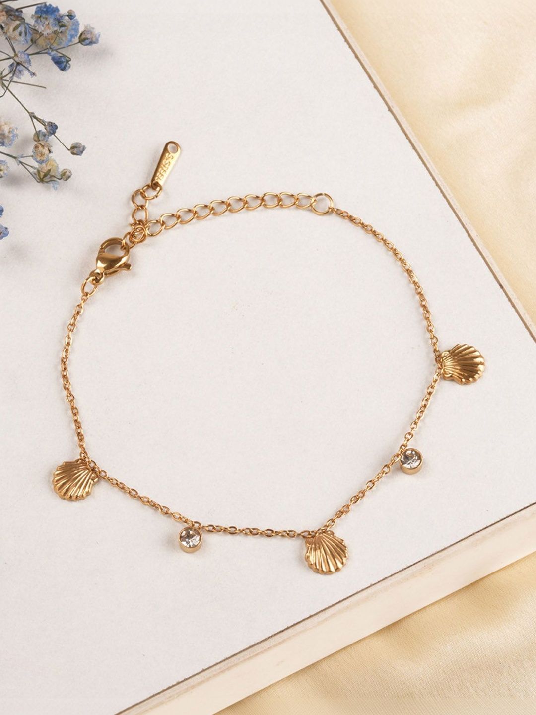 Women Bracelet PALMONAS Women Cubic Zirconia Gold-Plated Charm Bracelet