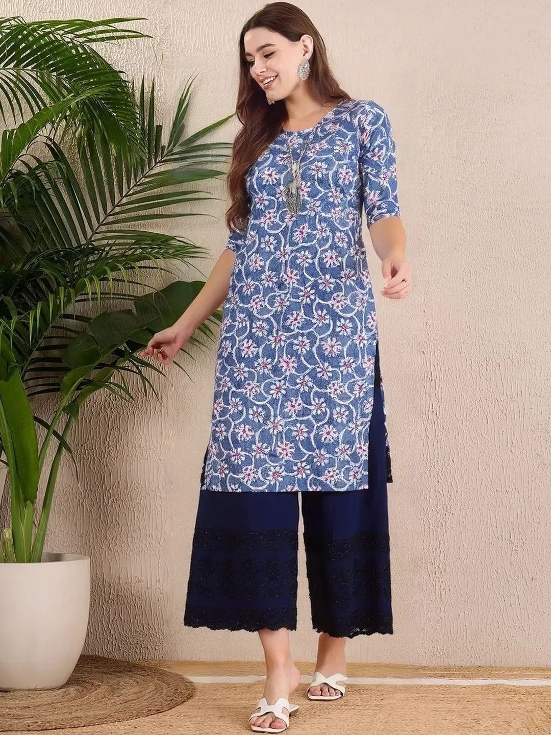 popmantra Women Ethnic Motifs Printed Crepe Kurta