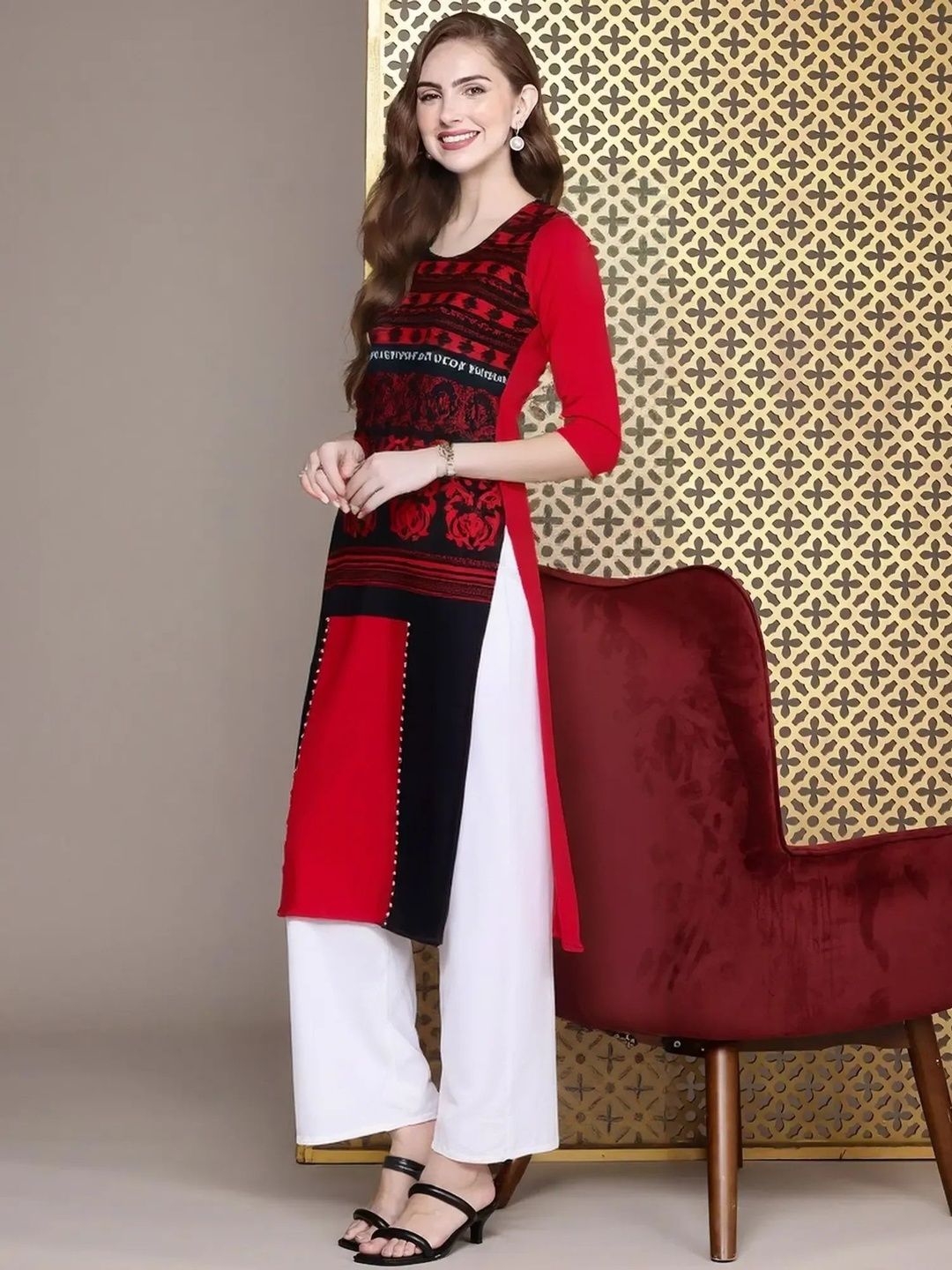 popmantra Women Ethnic Motifs Printed Crepe Kurta