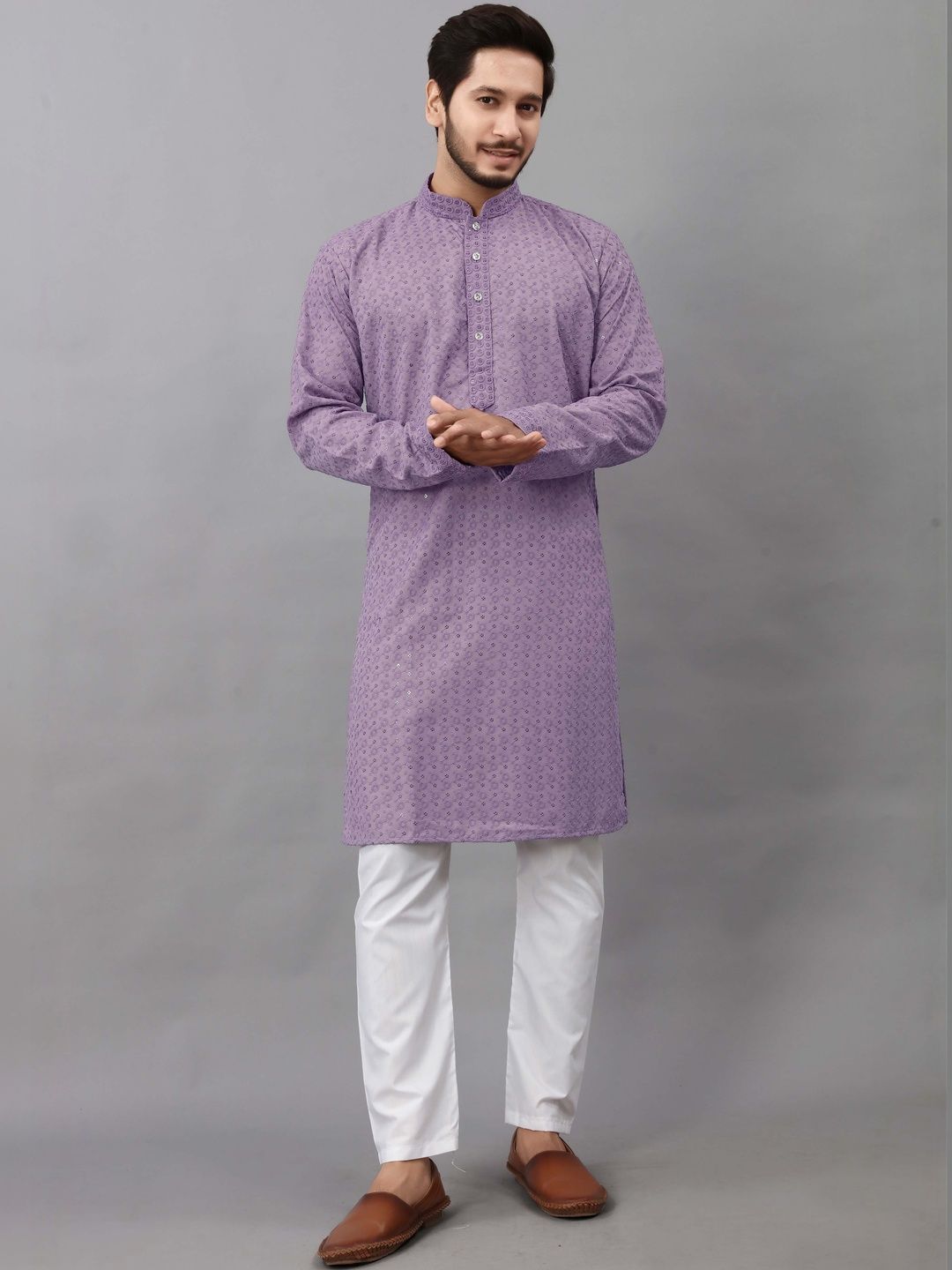 ALMORA Men Embroidered Thread Work Handloom Kurta