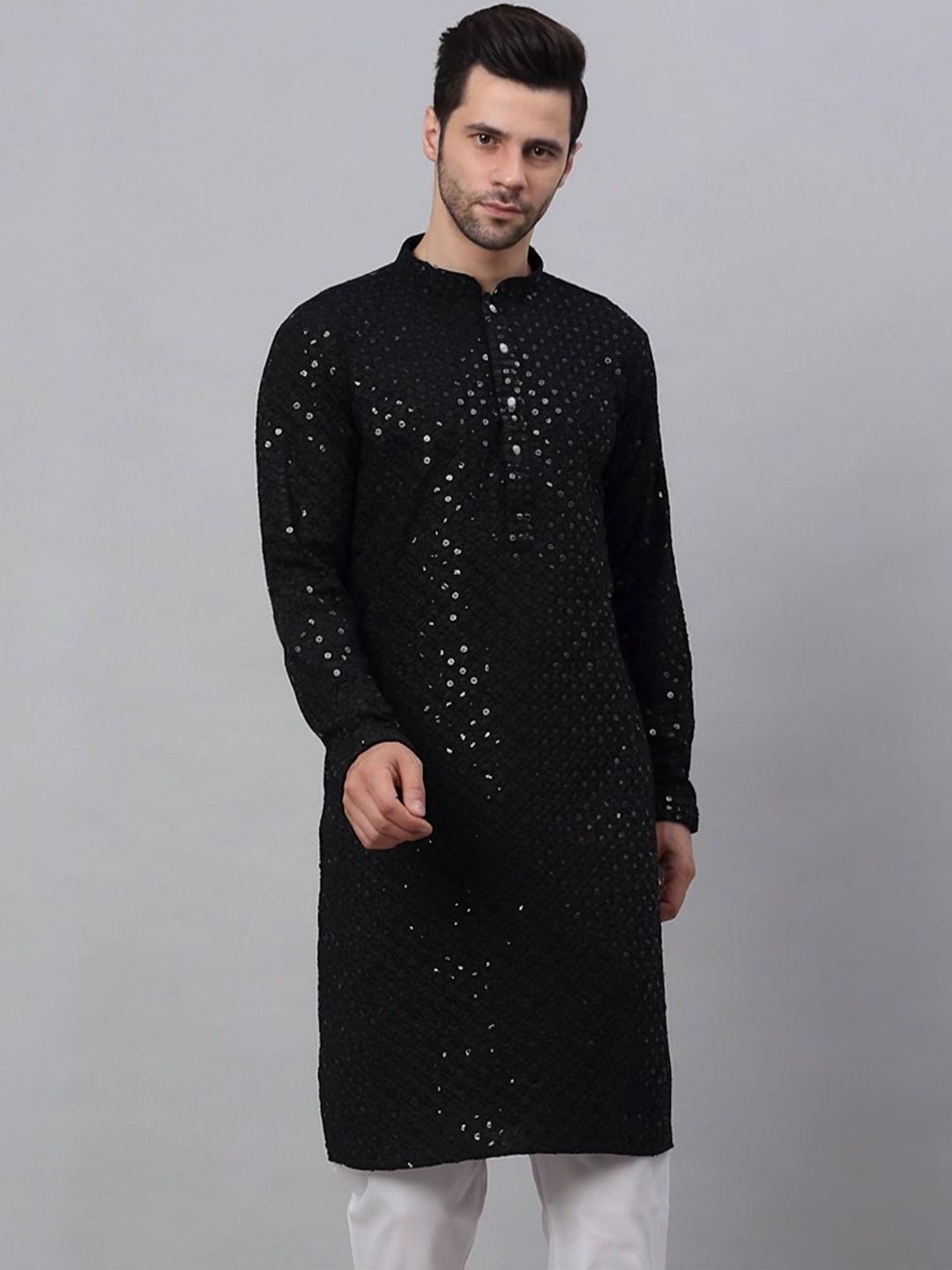 ALMORA Men Geometric Embroidered Thread Work Handloom Kurta
