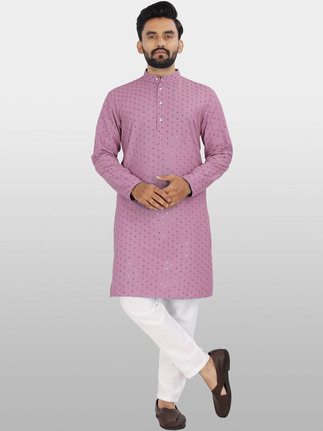 ALMORA Men Geometric Embellished Thread Work Handloom Kurta