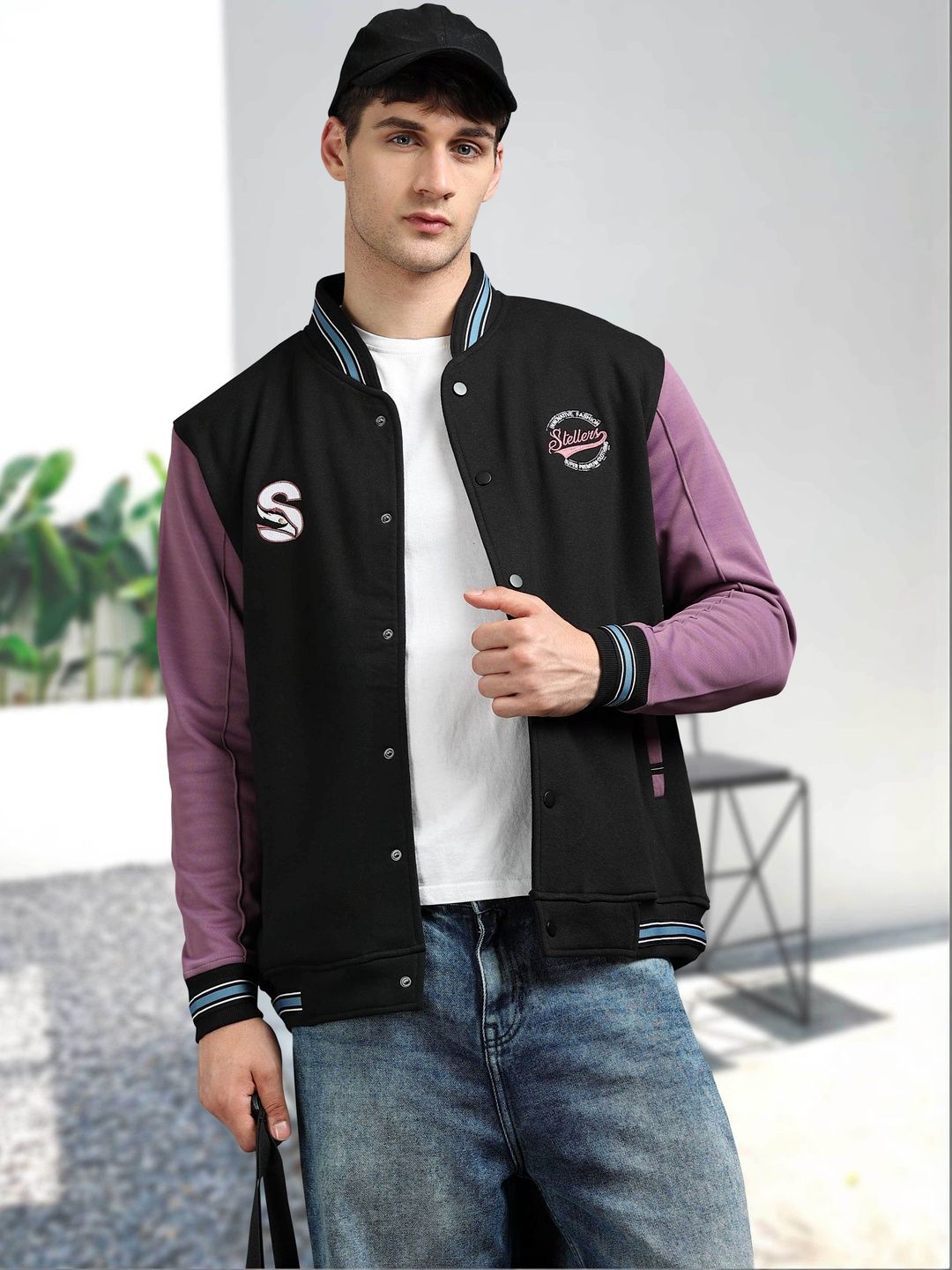 STELLERS Men Brand Logo Embroidered Regular Fit Dual Color Varsity Jacket