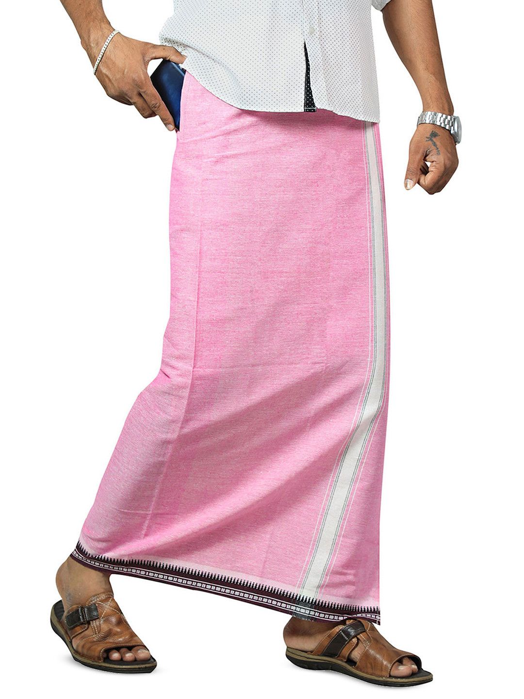 PRAKASAM COTTON Men 2-Way Pocket Flexi Size Adjustable Welcro Dhoti