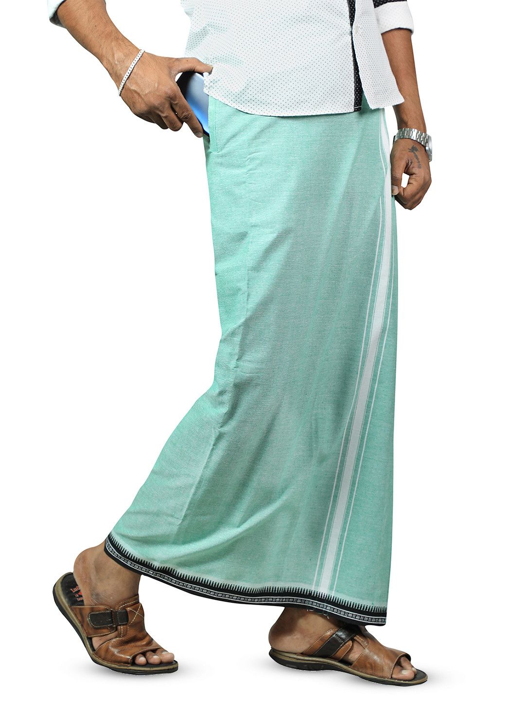 PRAKASAM COTTON Men 2-Way Pocket Flexi Size Adjustable Welcro Dhoti