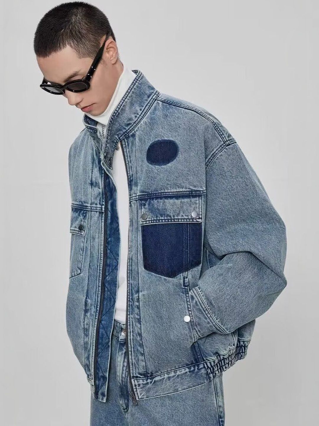 HERE&NOW Men Colourblocked Denim Jacket with Patchwork