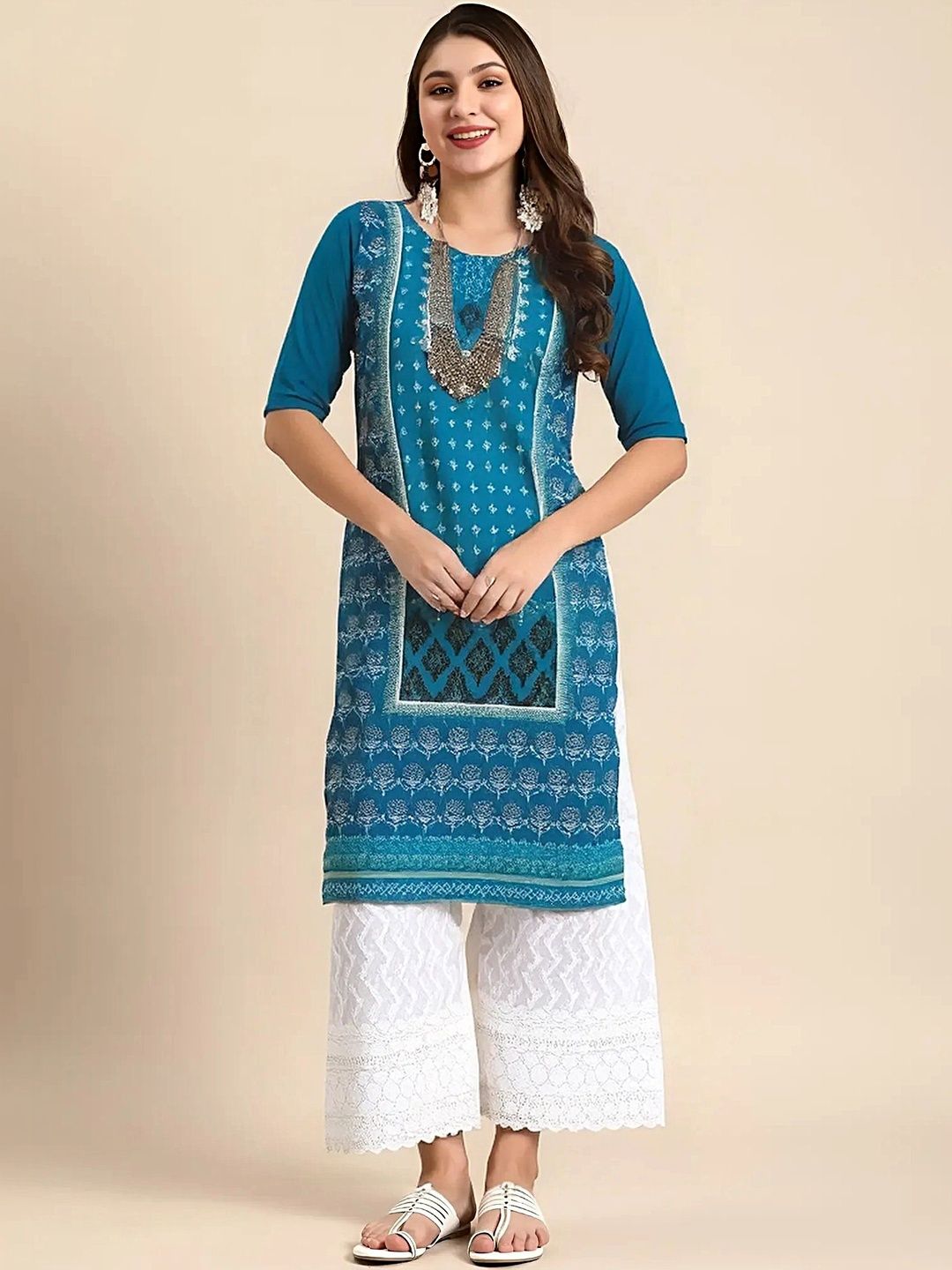 popmantra Women Ethnic Motifs Printed Crepe Kurta
