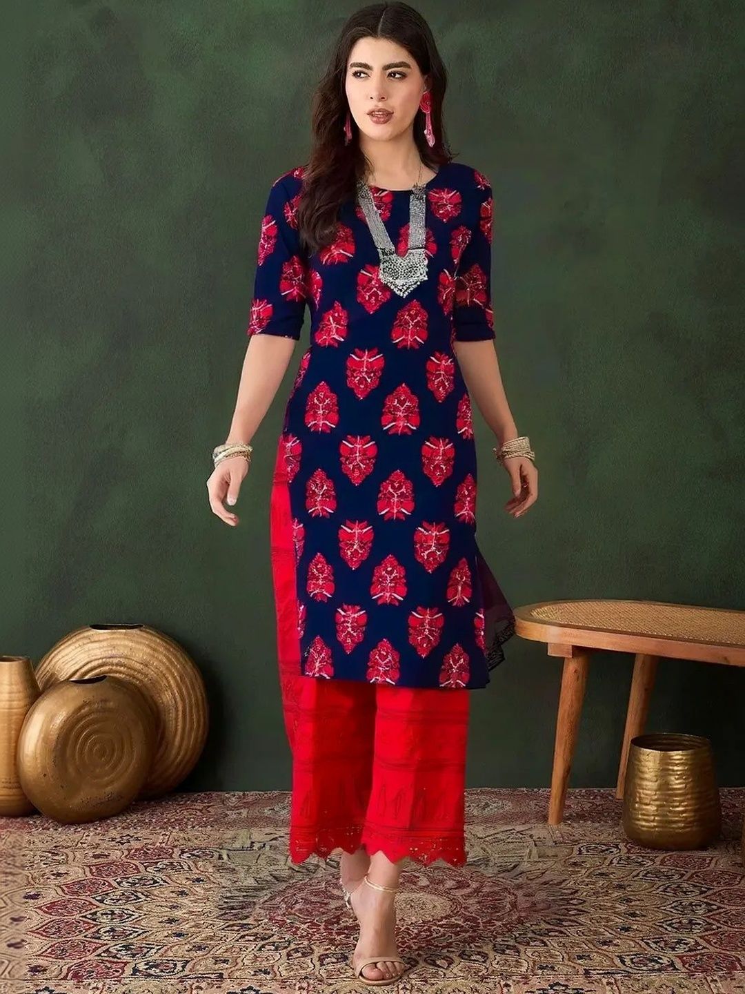 popmantra Women Ethnic Motifs Printed Crepe Kurta
