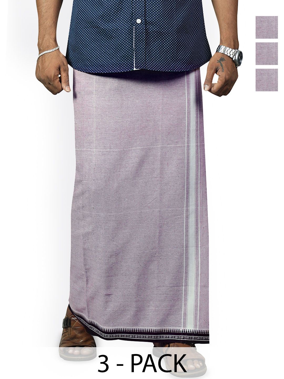 PRAKASAM COTTON Men Selection Of 3 Thalapathi Border Dhoties - 2mtr