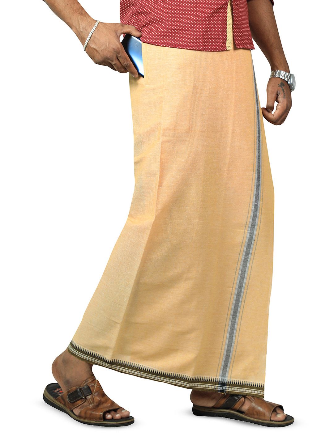 PRAKASAM COTTON Men 2-Way Pocket Flexi Size Adjustable Welcro Dhoti