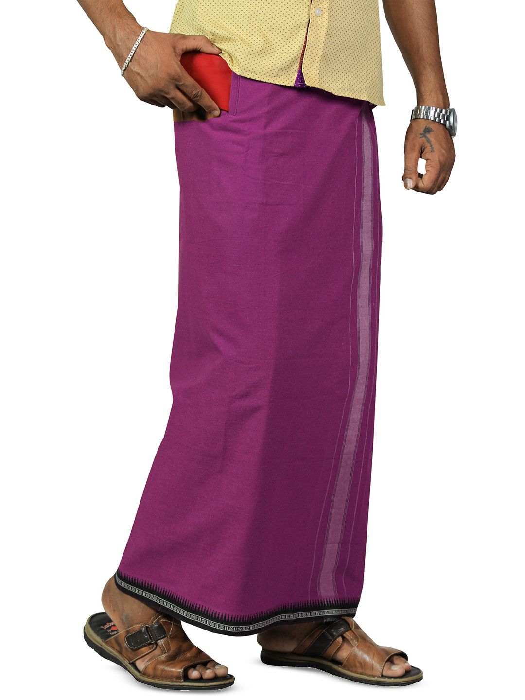 PRAKASAM COTTON Men 2-Way Pocket Flexi Size Adjustable Welcro Dhoti