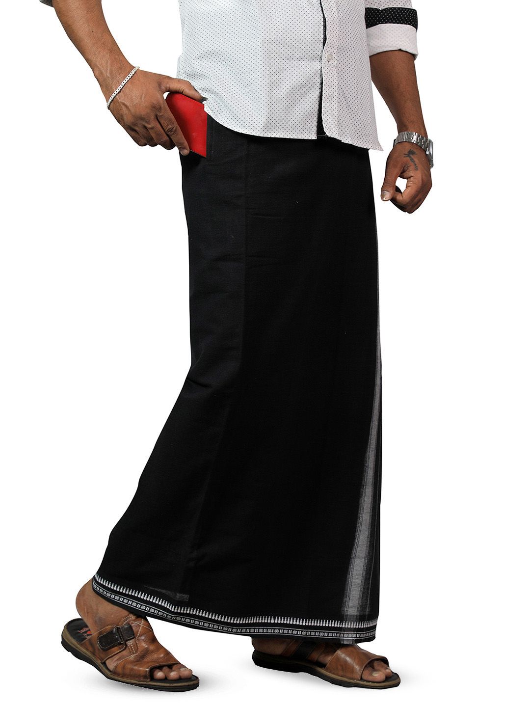 PRAKASAM COTTON Men 2-Way Pocket Flexi Size Adjustable Welcro Dhoti