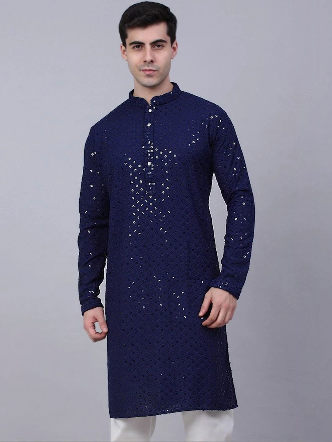 ALMORA Men Geometric Embroidered Flared Sleeves Thread Work Handloom Kurta