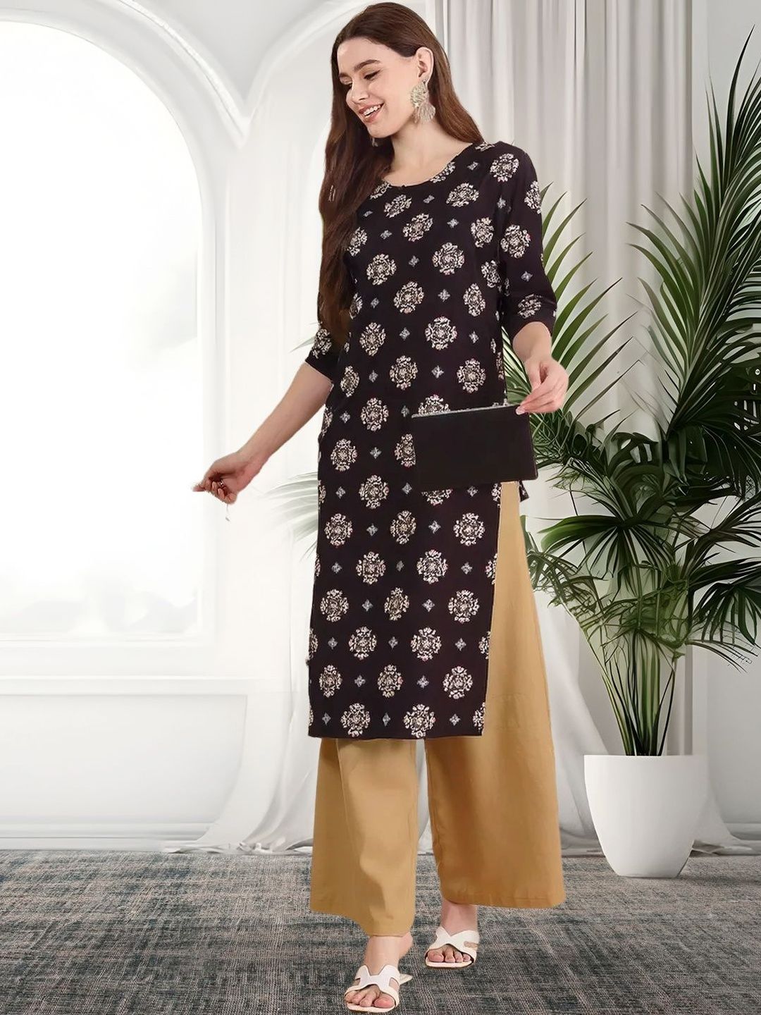 popmantra Women Ethnic Motifs Printed Crepe Kurta