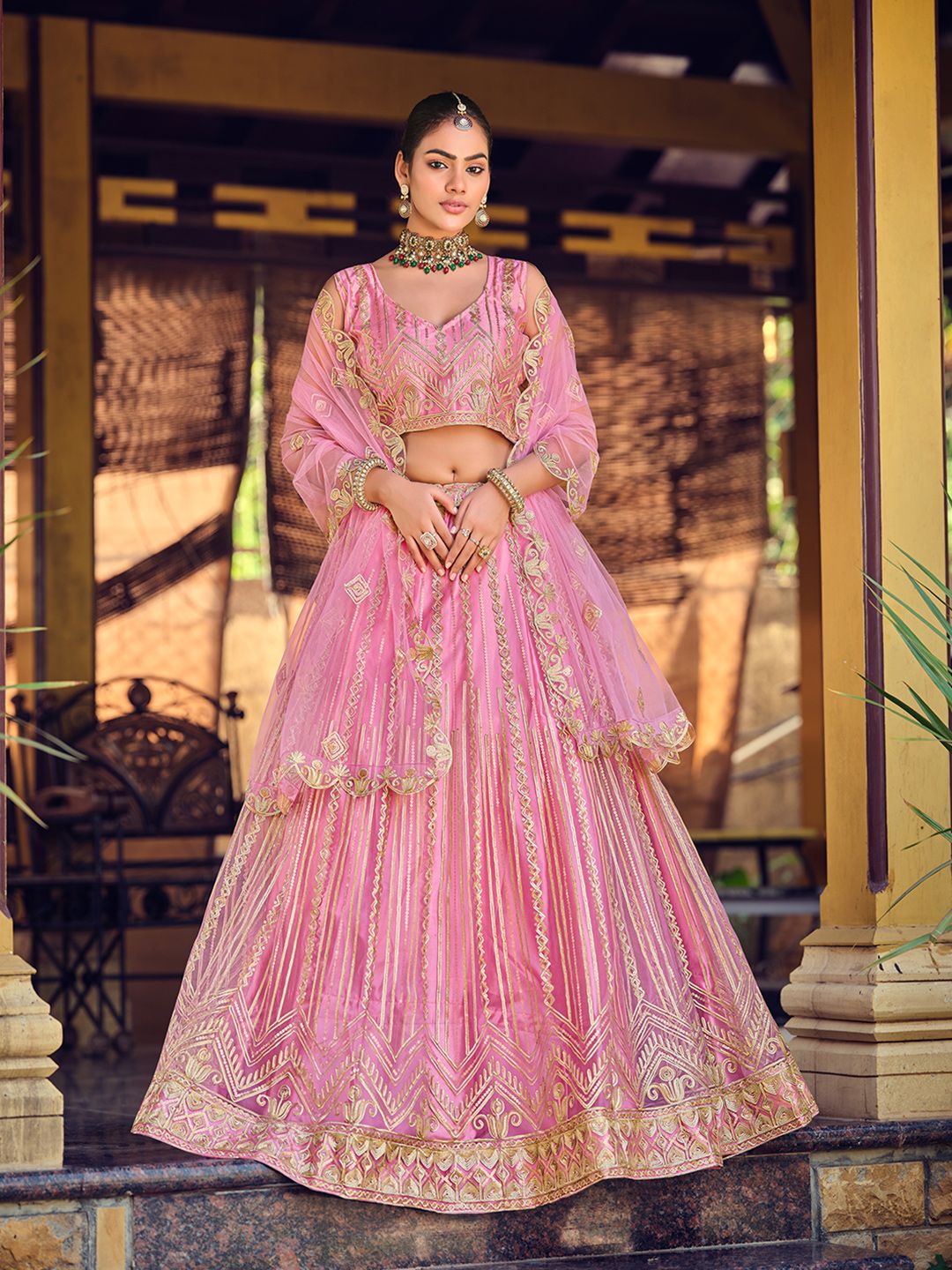 KALINI Embellished Semi-Stitched Lehenga & Blouse With Dupatta