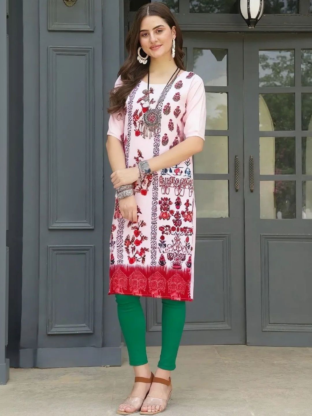 popmantra Women Ethnic Motifs Printed Crepe Kurta