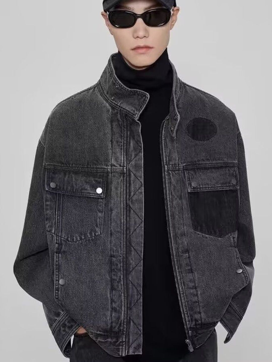 HERE&NOW Men Denim Jacket with Patchwork