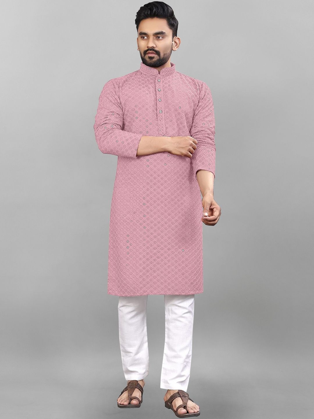 shyam enterprises Men Geometric Embellished Thread Work Handloom Kurta