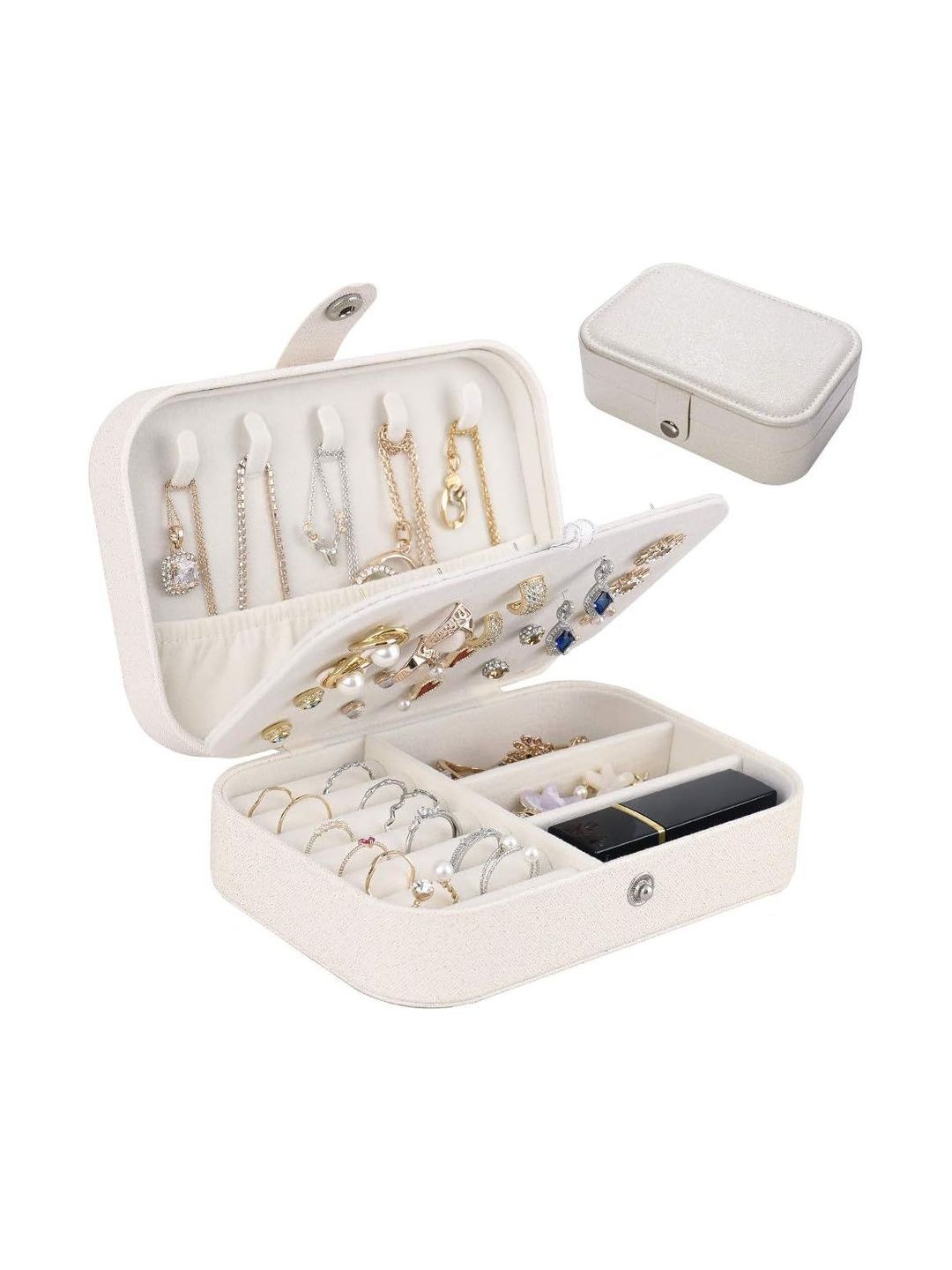Firstseen Firstseen Beige Jewelry Organizer Box Reusable Multi-Compartment Rings & Earrings