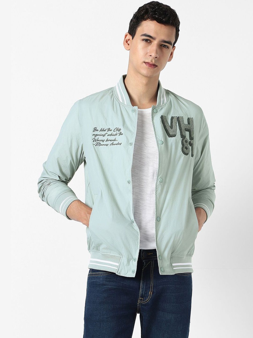 VAN HEUSEN DENIM LABS Men Lightweight Bomber with Embroidered Jacket