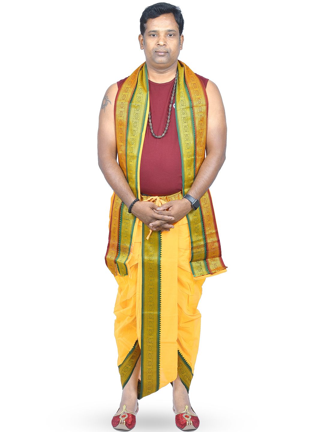 TUNI MANI Men Readymade Cotton Dhoti Pant With Side Pocket And Angavastram Set