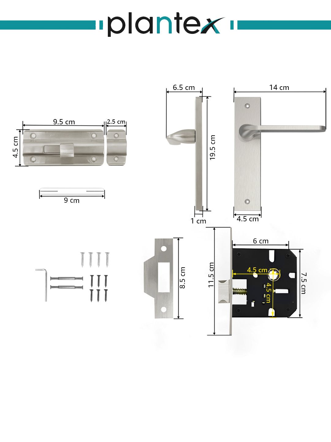 Buy Plantex Grey Heavy Duty Keyless Door Handle Lock Set - Door