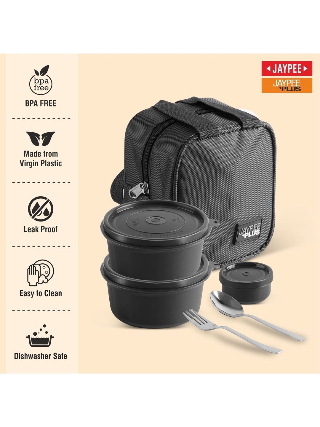 Buy JAYPEE Plus Homebytes Black 3 Containers Steel Lunch Box with
