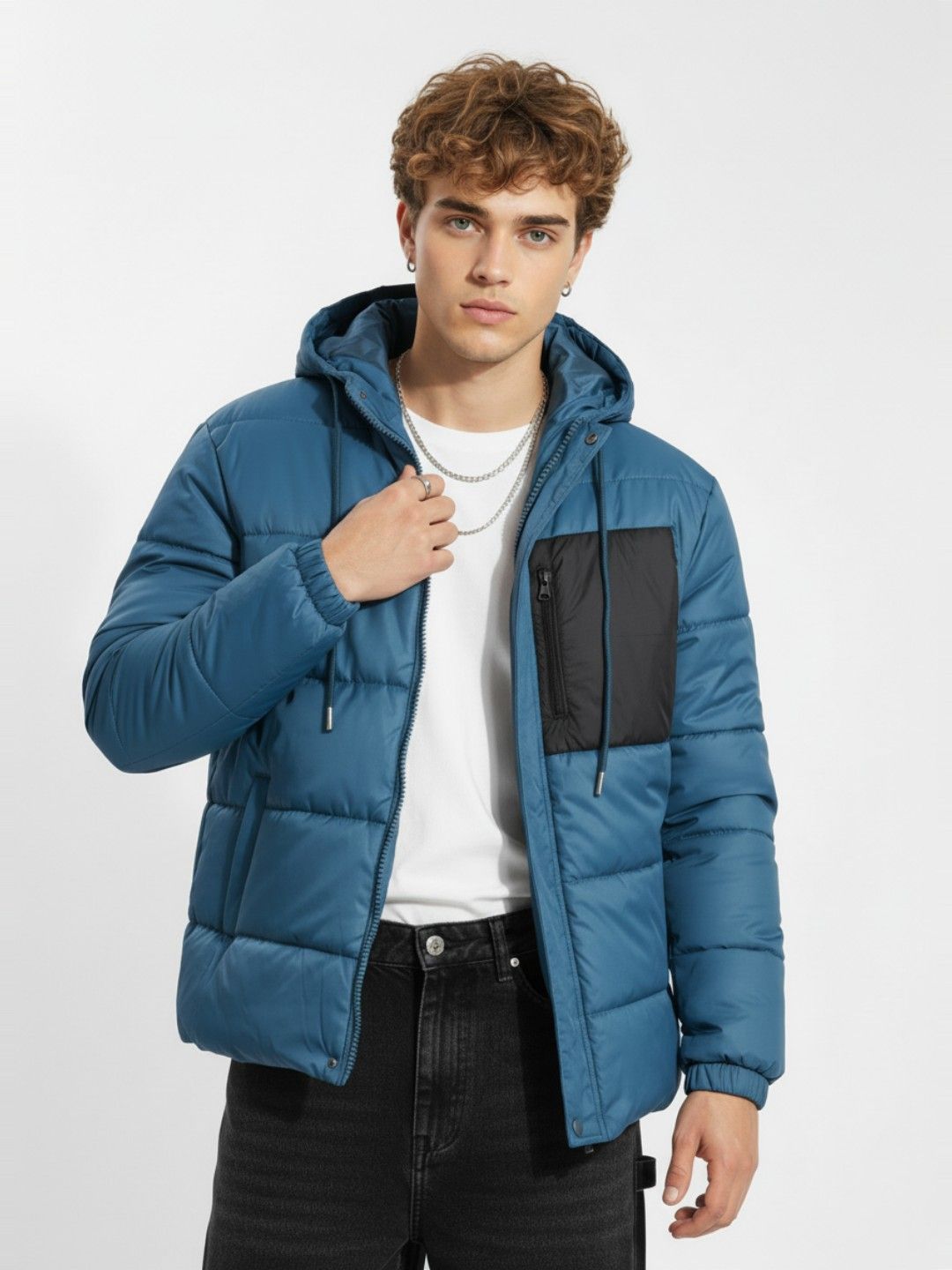 glitchez Hooded Puffer Jacket with Patch-Up Pocket